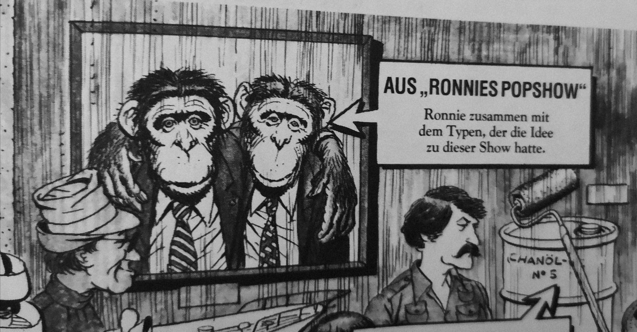 Wer erinnert sich nicht, in "Ronnie's Popshow", hat der Affe als seinen Verwandten unseren Alfred angegeben. Zu sehen auf YouTube