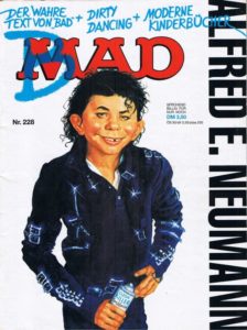 Deutsches MAD Nummer 228 (April 1988) parodiert das Mega Album Bad von Michael Jackson
