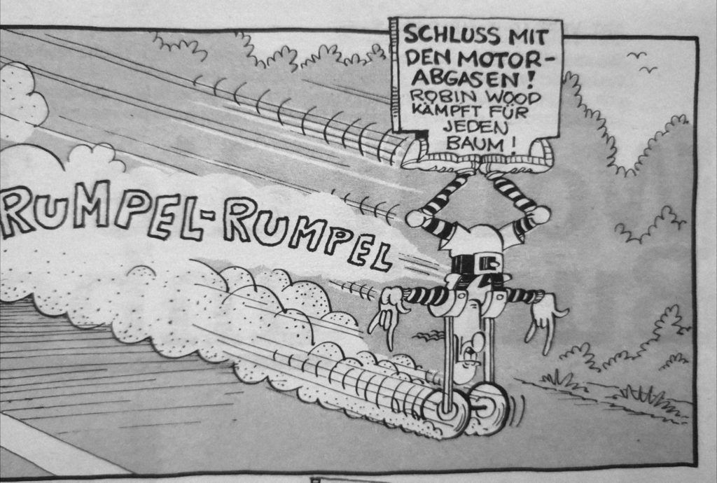 Der Zusatz zum Martin Comic im Deutschen MAD. Letztendlich stoppt ihn ein Polizist, weil nur Tempo 100 dem Wald zuliebe erlaubt ist