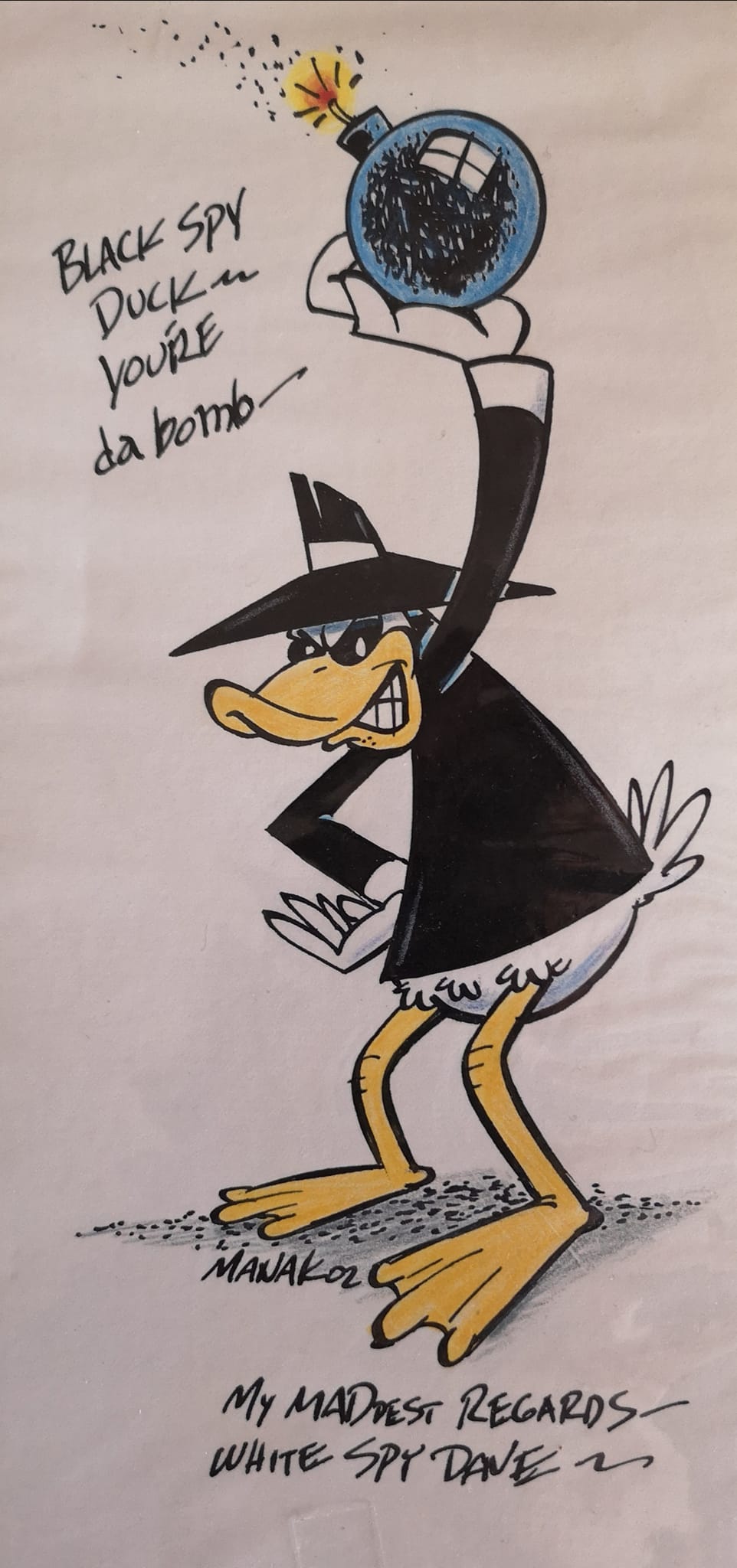 Eine Spion Zeichnung von Dave Manak für Duck Edwing. Beide haben auch einen Spy vs Spy Comic Strip für eine Zeitung geschaffen. Zu lesen im zweiten Spy vs Spy Buch aus Amerika.