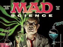 Cover von MAD Magazin Nr. 45: Illustration von Terry Wolfinger, inspiriert vom Horrorfilm Re-Animator. US-Politiker Robert F. Kennedy Jr. als verrückter Wissenschaftler mit Alfred E. Neumans Kopf auf dem Labortisch.