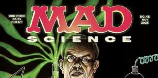 Cover von MAD Magazin Nr. 45: Illustration von Terry Wolfinger, inspiriert vom Horrorfilm Re-Animator. US-Politiker Robert F. Kennedy Jr. als verrückter Wissenschaftler mit Alfred E. Neumans Kopf auf dem Labortisch.