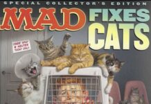 Cover der MAD Magazin Sonderausgabe 2025 „Mad Fixes Cats“ mit Alfred E. Neuman in einer Katzenbox, umringt von neugierigen Katzen.