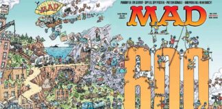 Das vollständige Wraparound-Cover des MAD Magazins Nummer 600, gezeichnet von Sergio Aragonés, mit einer riesigen gelben Zahl 600 in einer Wimmelbild-Landschaft.