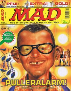 Cover des deutschen MAD Magazins Nr. 20 aus dem Mai 2000, das Stefan Raab als Alfred E. Raab darstellt.